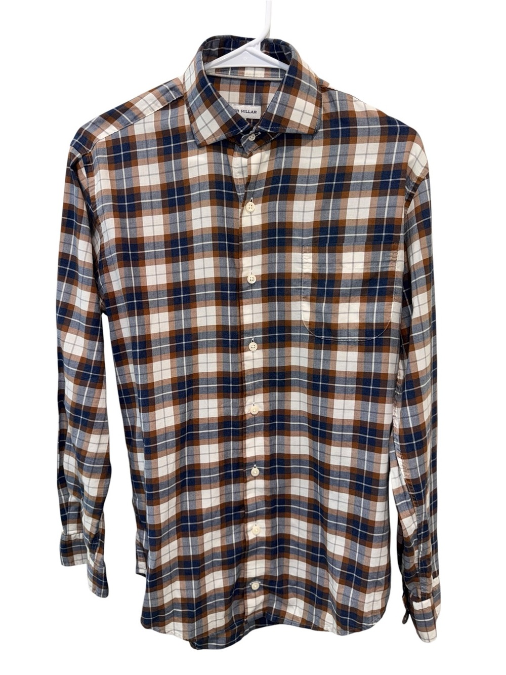 Peter Millar Men's Plaid Button-Down Shirt in Brown, Blue & White
